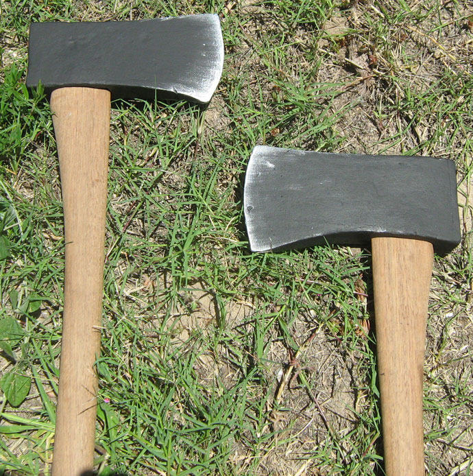 Close up on foam axehead props